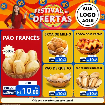 Modelo de Rede Social para Feed Facebook com o tema Festival de Ofertas para Padaria