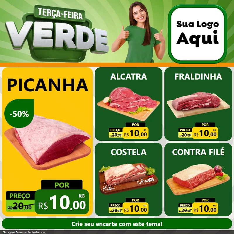 Modelo de Rede Social para Feed Facebook com o tema Terça - Feira Verde para Açougue