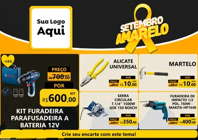 Modelo de Encarte para Encarte A4 Horizontal com o tema Setembro Amarelo para Maquinas e Ferramentas