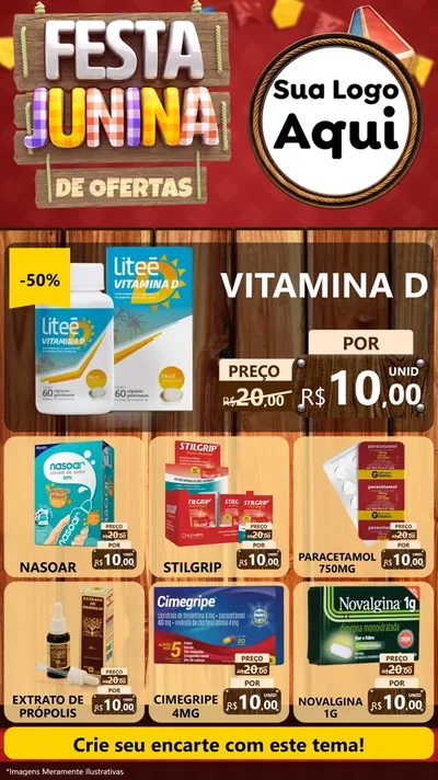 Modelo de Rede Social para Stories com o tema Festa Junina de Ofertas para Farmácia