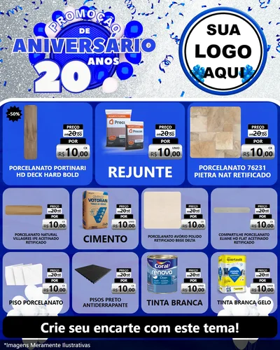 Modelo de Rede Social para Feed Instagram com o tema Promoção de Aniversário - 20 Anos para Pisos e revestimentos