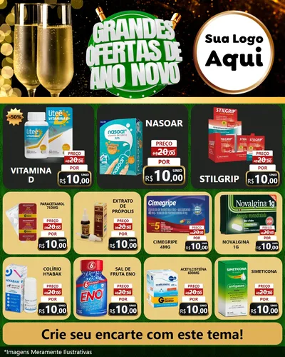 Modelo de Rede Social para Feed Instagram com o tema Grandes Ofertas de Ano Novo para Farmácia