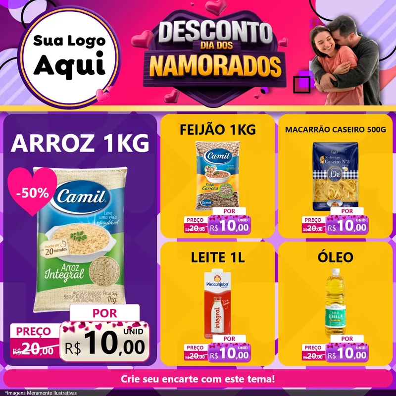 Modelo de Rede Social para Feed Facebook com o tema Desconto Dia dos Namorados para Supermercado