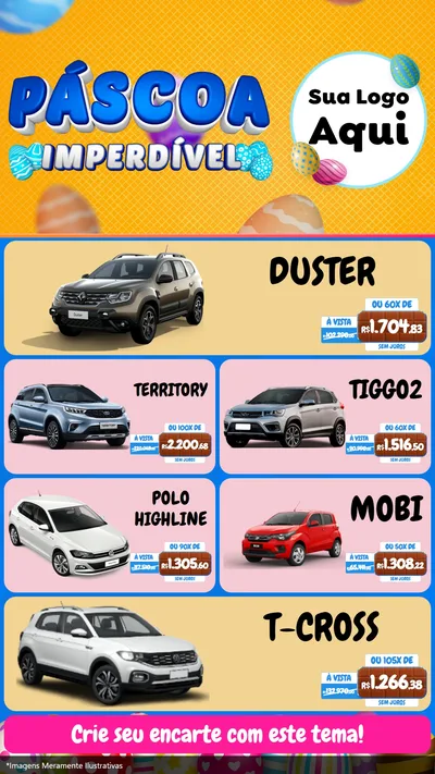 Modelo de TV para TV Vertical com o tema Páscoa Imperdível para Concessionaria de Carros