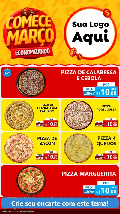Modelo de TV para TV Vertical com o tema Comece Março Economizando para Pizzaria