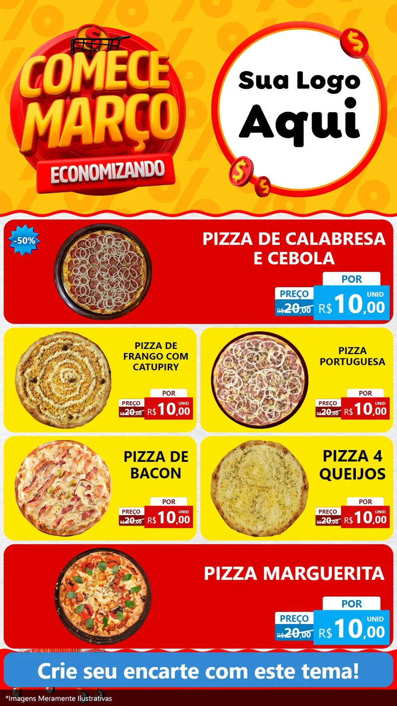 Modelo de TV para TV Vertical com o tema Comece Março Economizando para Pizzaria