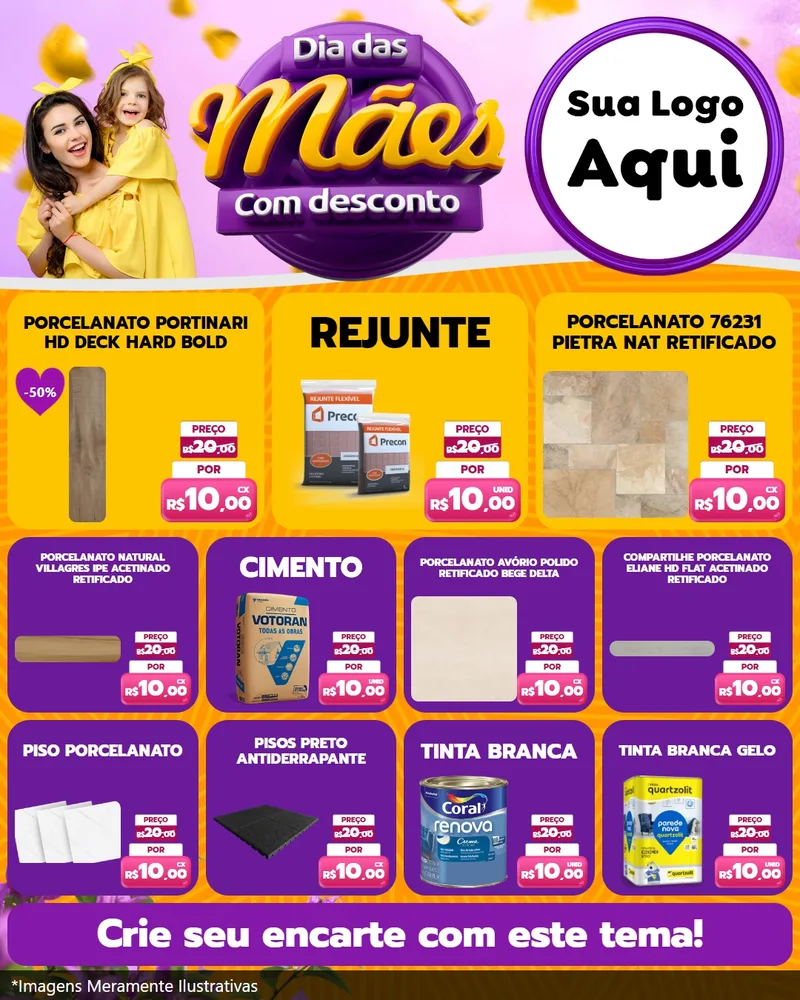 Modelo de Rede Social para Feed Instagram com o tema Dia das Mães com Desconto para Pisos e revestimentos