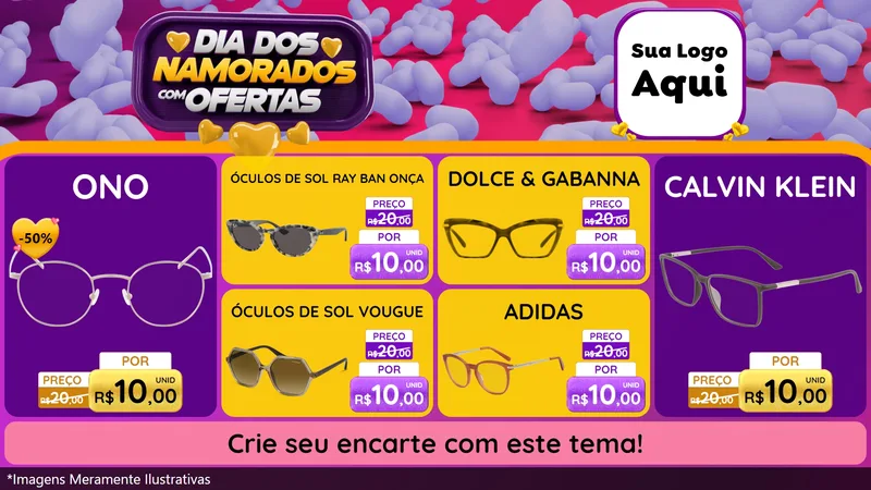 Modelo de TV para TV Horizontal com o tema Dia Dos Namorados Com Ofertas para Óticas