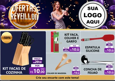Modelo de Encarte para Encarte A4 Horizontal com o tema Ofertas de Réveillon para Utilidades Domésticas
