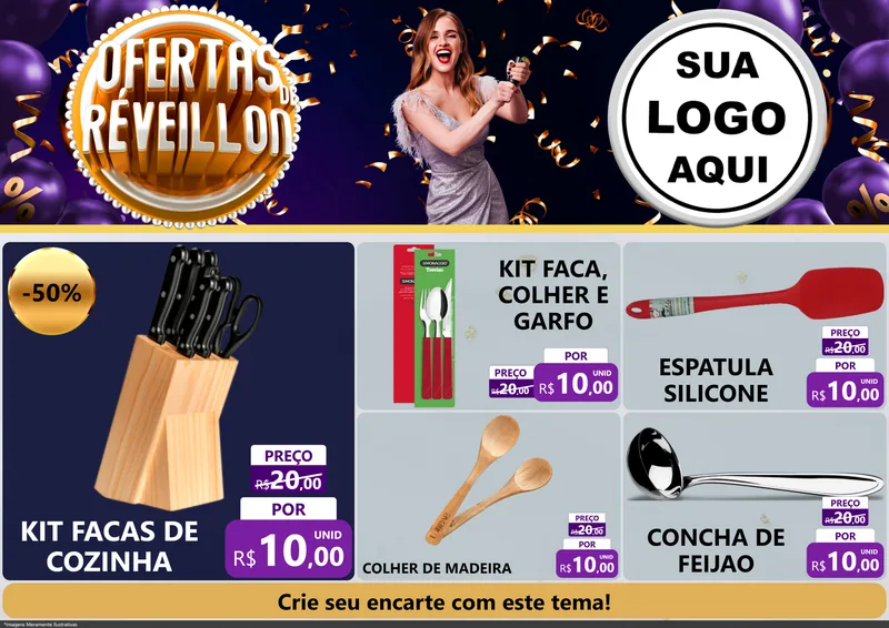 Modelo de Encarte para Encarte A4 Horizontal com o tema Ofertas de Réveillon para Utilidades Domésticas