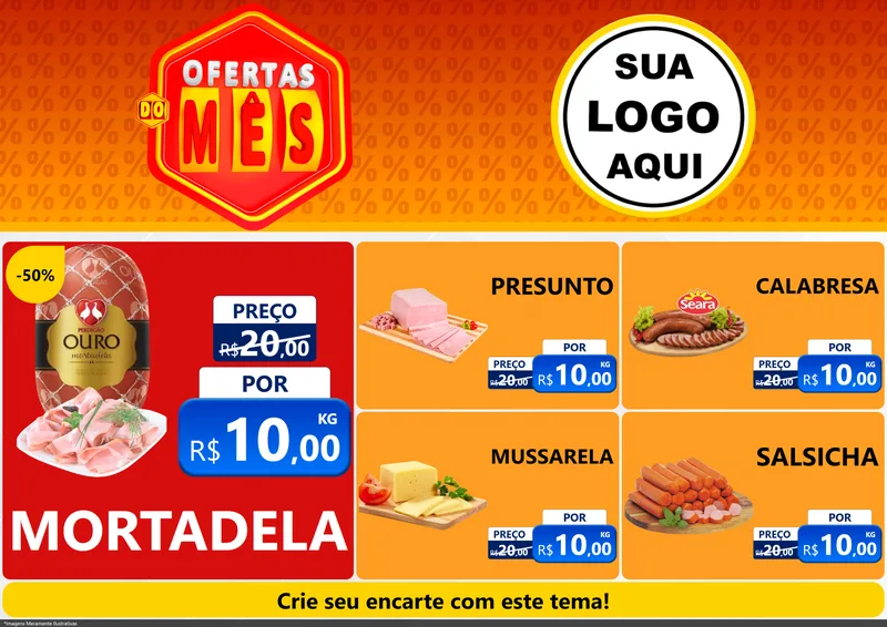 Modelo de Encarte para Encarte A4 Horizontal com o tema Ofertas do Mês para Frios e Laticínios