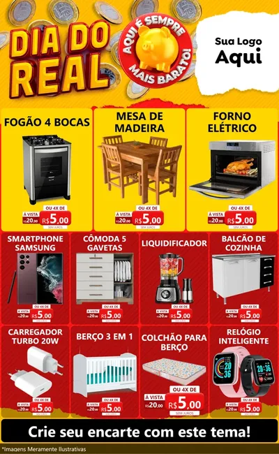 Modelo de Encarte para Encarte Grande com o tema Dia Do Real para Móveis e Eletro
