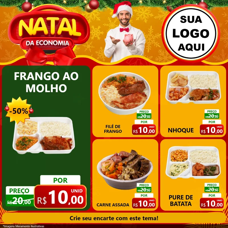 Modelo de Rede Social para Feed Facebook com o tema Natal da Economia para Restaurante