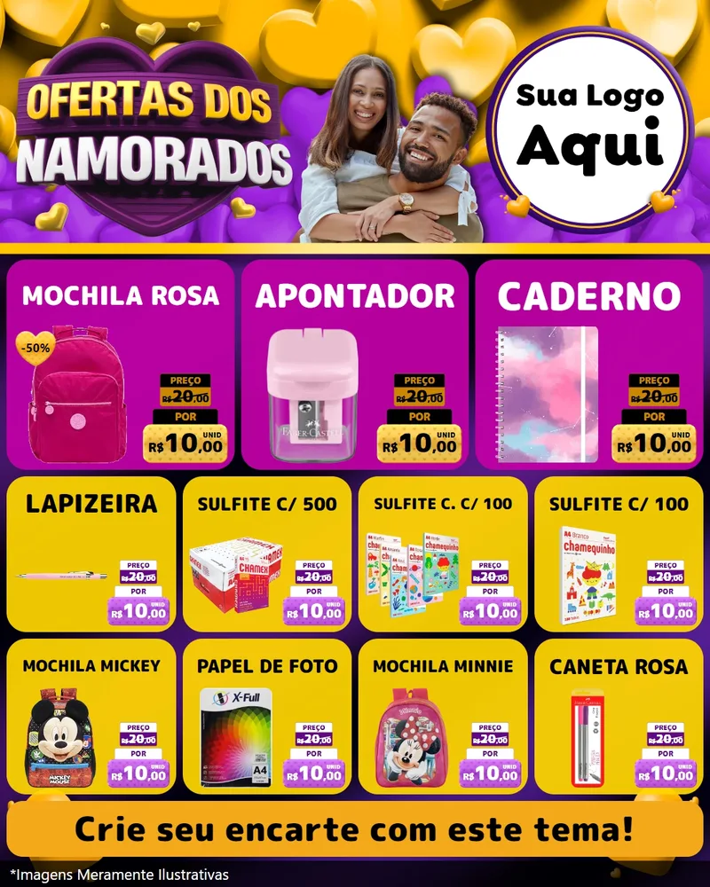 Modelo de Rede Social para Feed Instagram com o tema Oferta Dos Namorados para Papelaria