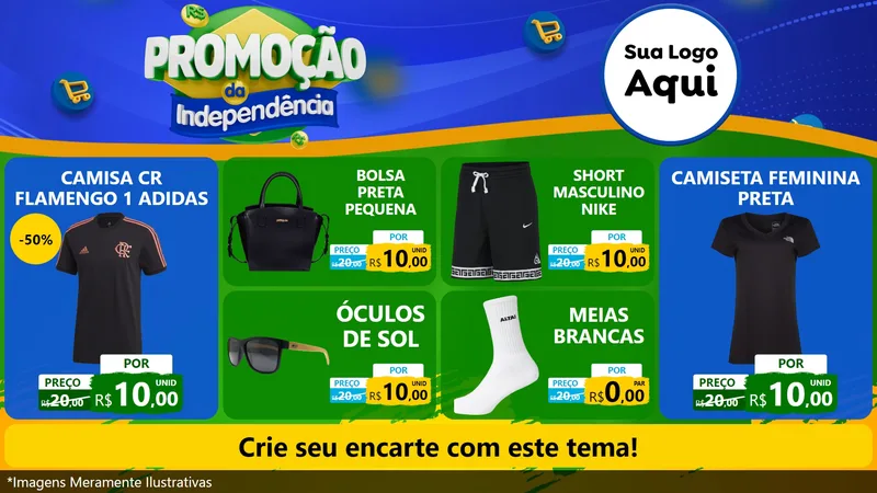 Modelo de TV para TV Horizontal com o tema Promoção da Independência para Roupas e acessórios