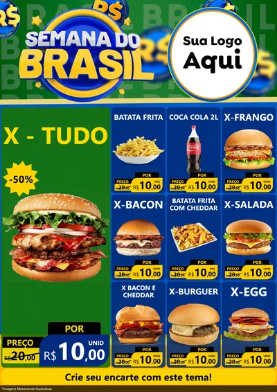 Modelo de Encarte para Encarte A4 Vertical com o tema Semana Do Brasil para Hamburgueria
