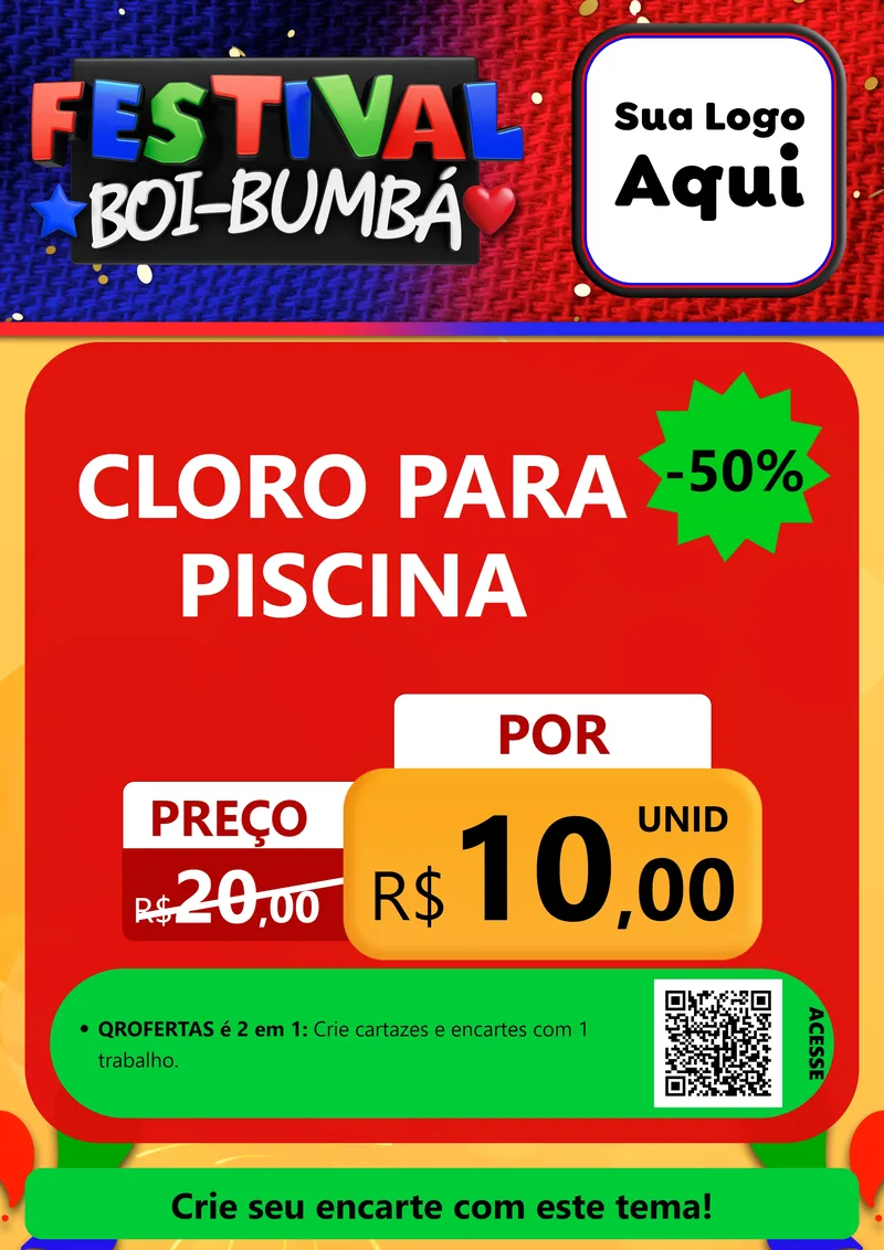 Modelo de Cartaz para Cartaz A4 Vertical com o tema Festival Boi-Bumbá para Produtos para Piscina