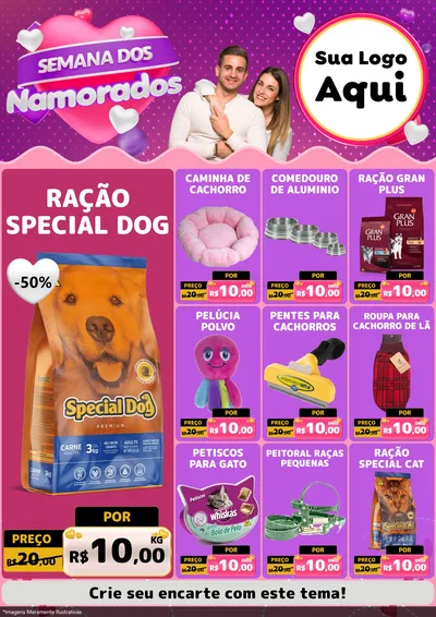 Modelo de Encarte para Encarte A4 Vertical com o tema Semana dos Namorados para Pet Shop