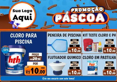 Modelo de Encarte para Encarte A4 Horizontal com o tema Promoção Páscoa para Produtos para Piscina