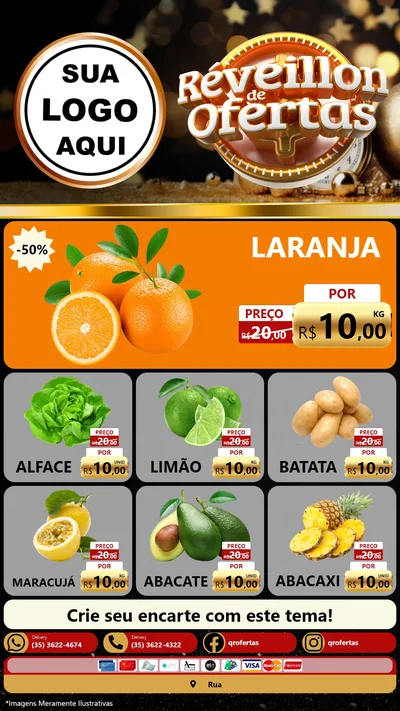 Modelo de Rede Social para Stories com o tema Réveillon de Ofertas para Hortifrúti