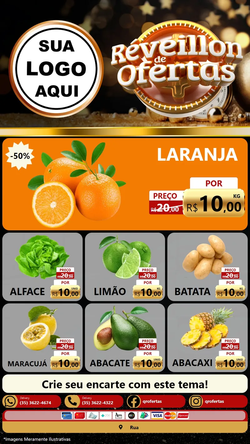 Modelo de Rede Social para Stories com o tema Réveillon de Ofertas para Hortifrúti