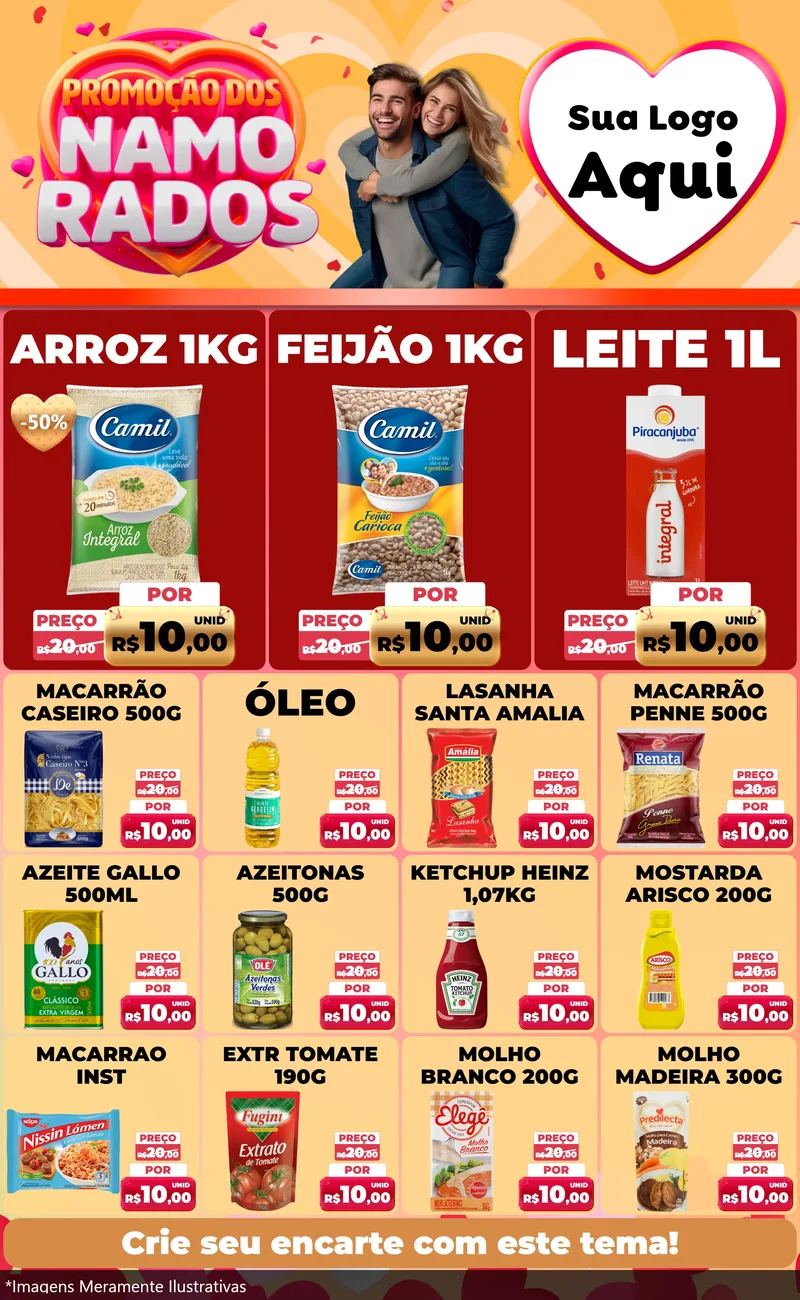 Modelo de Encarte para Encarte Grande com o tema Promoção dos Namorados para Supermercado