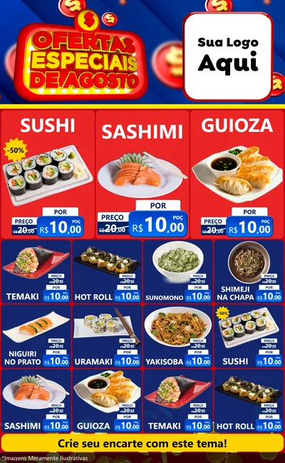 Modelo de Encarte para Encarte Grande com o tema Ofertas Especiais de Agosto para Comida japonesa