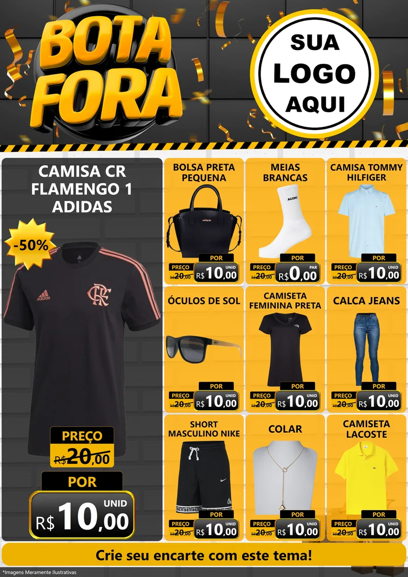 Modelo de Encarte para Encarte A4 Vertical com o tema Bota Fora para Roupas e acessórios