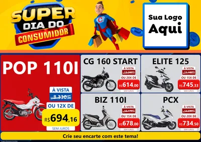 Modelo de Encarte para Encarte A4 Horizontal com o tema Super Dia do Consumidor para Concessionaria de Motos
