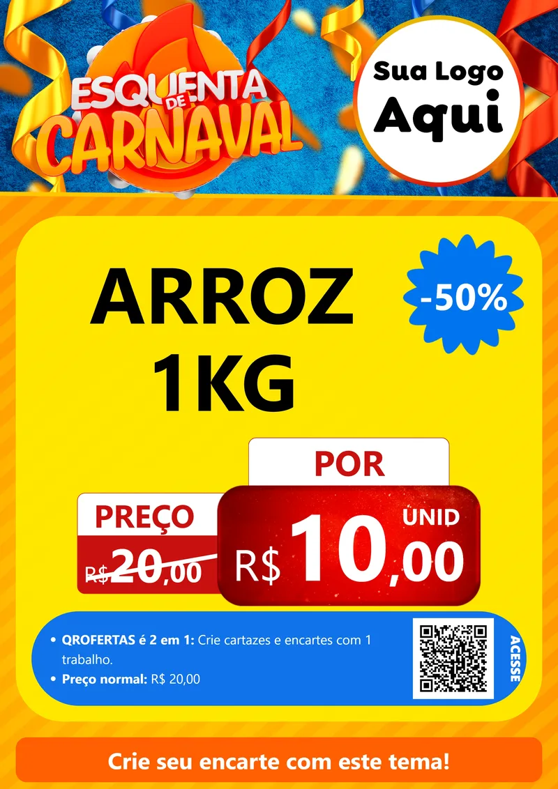 Modelo de Cartaz para Cartaz A4 Vertical com o tema Esquenta de Carnaval para Supermercado