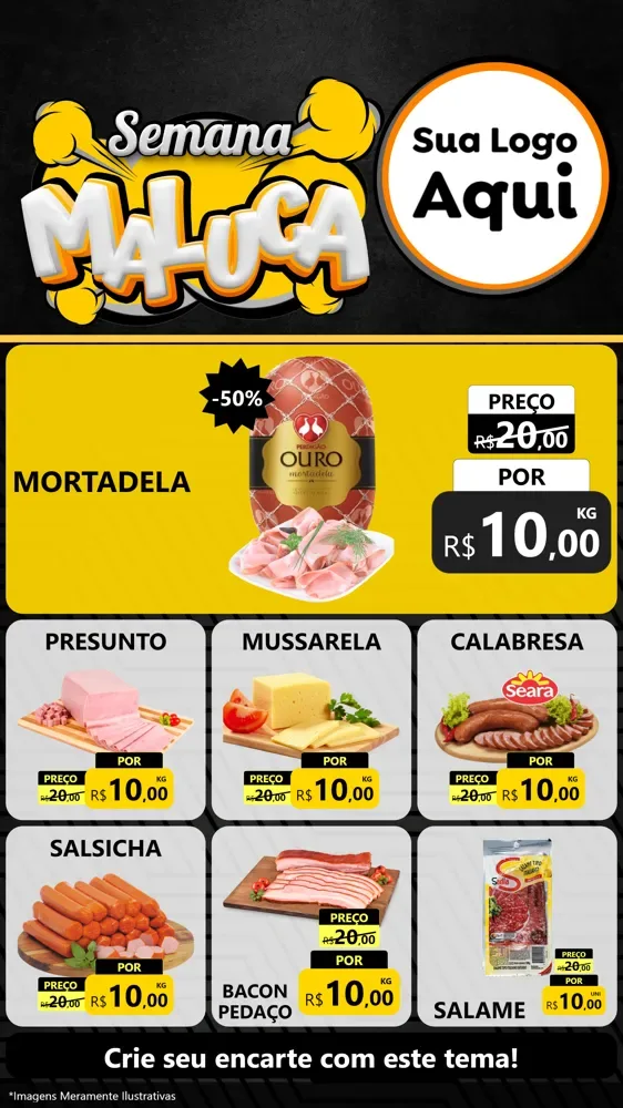 Modelo de Rede Social para Stories com o tema Semana Maluca para Frios e Laticínios