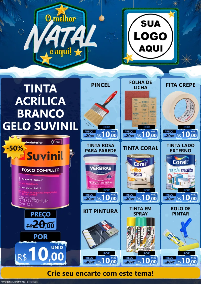 Modelo de Encarte para Encarte A4 Vertical com o tema O Melhor Natal É Aqui! para Tintas e Ferramentas