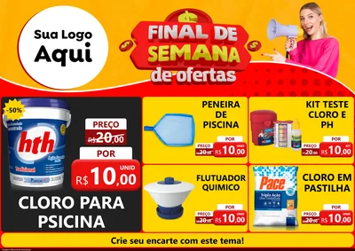 Modelo de Encarte para Encarte A4 Horizontal com o tema Final de Semana de Ofertas para Produtos para Piscina