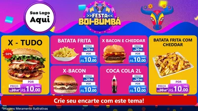 Modelo de TV para TV Horizontal com o tema Festa Boi-Bumbá para Hamburgueria