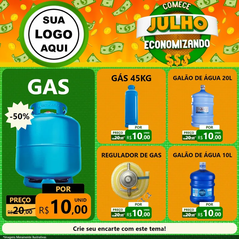 Modelo de Rede Social para Feed Facebook com o tema Comece Julho Economizando para Água e gás