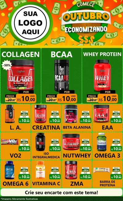 Modelo de Encarte para Encarte Grande com o tema Comece Outubro Economizando para Suplementos alimentares