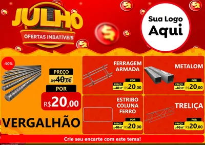 Modelo de Encarte para Encarte A4 Horizontal com o tema Julho Ofertas Imbatíveis para Ferragens