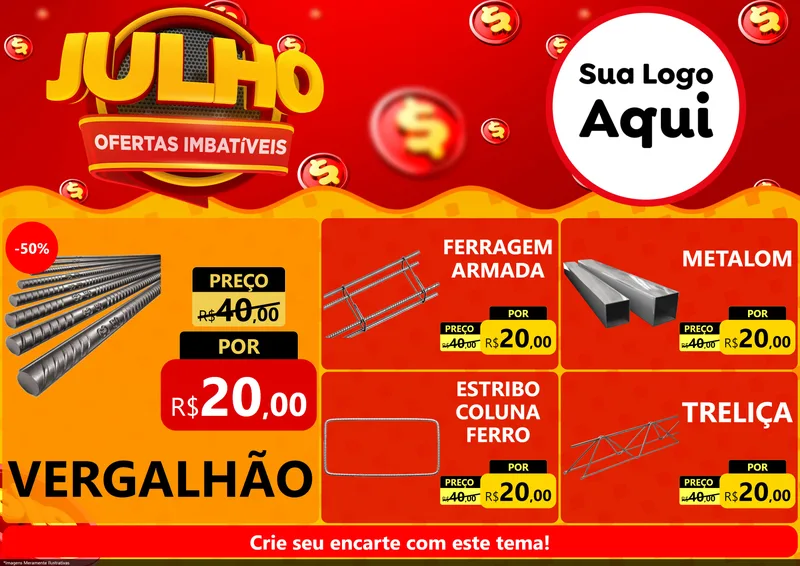 Modelo de Encarte para Encarte A4 Horizontal com o tema Julho Ofertas Imbatíveis para Ferragens