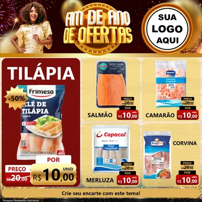 Modelo de Rede Social para Feed Facebook com o tema Fim de Ano de Ofertas para Peixaria