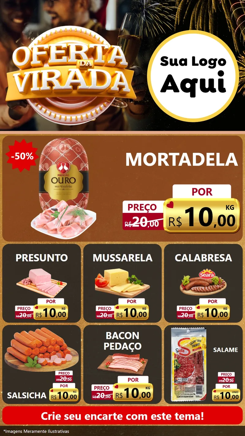 Modelo de Rede Social para Stories com o tema Oferta da Virada para Frios e Laticínios
