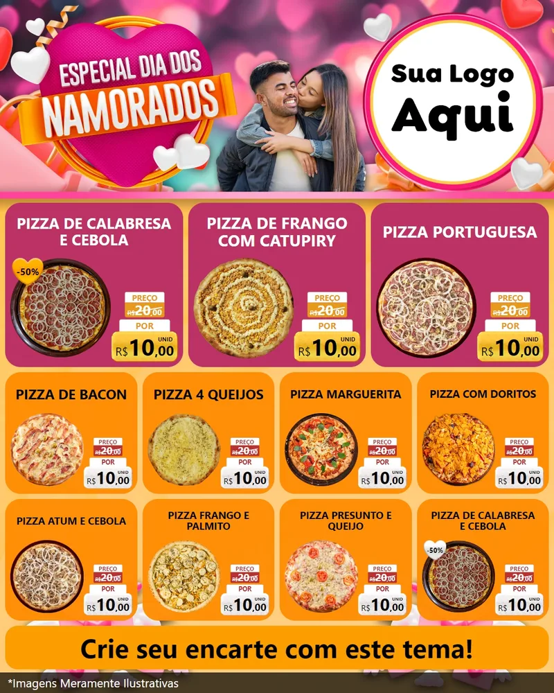 Modelo de Rede Social para Feed Instagram com o tema Especial Dia dos Namorados para Pizzaria