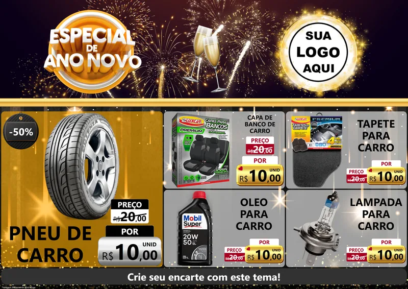Modelo de Encarte para Encarte A4 Horizontal com o tema Especial de Ano Novo para Auto peças