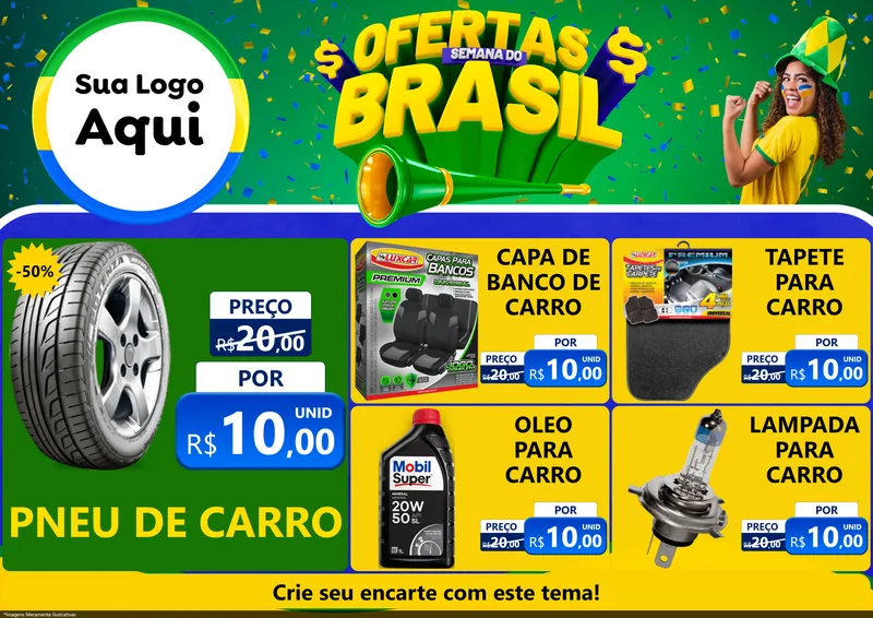 Modelo de Encarte para Encarte A4 Horizontal com o tema Ofertas Semana do Brasil para Auto peças
