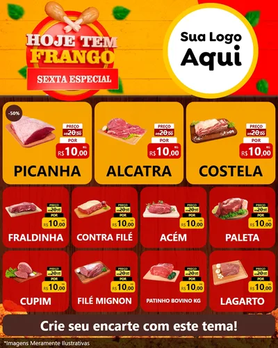 Modelo de Rede Social para Feed Instagram com o tema Hoje tem Frango Sexta Especial para Açougue