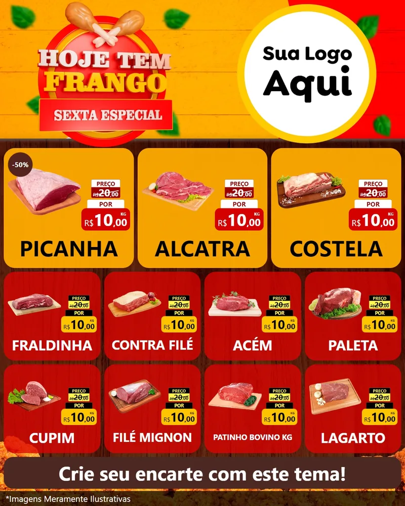 Modelo de Rede Social para Feed Instagram com o tema Hoje tem Frango Sexta Especial para Açougue