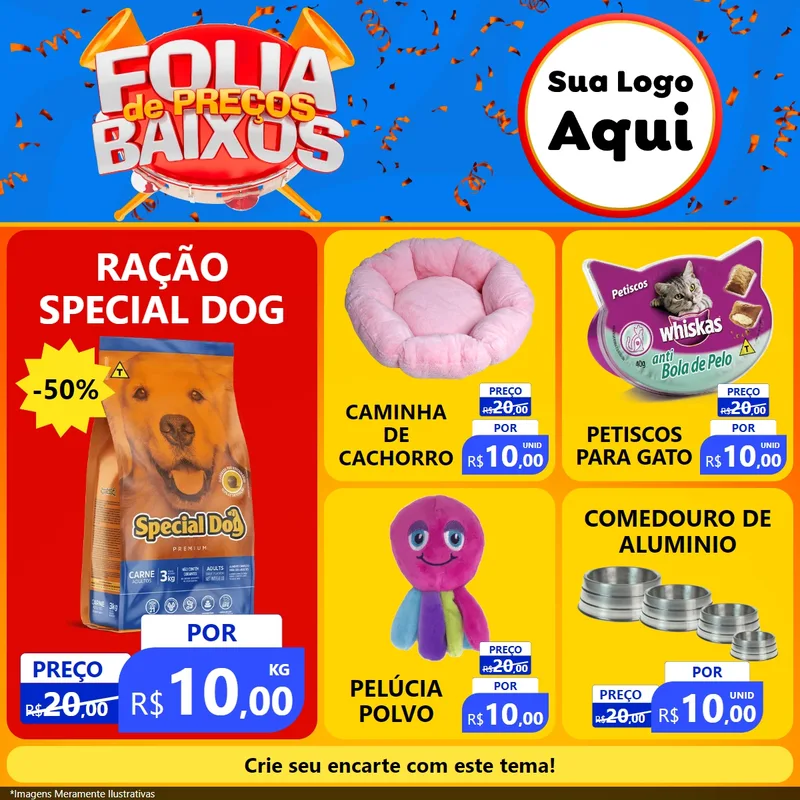 Modelo de Rede Social para Feed Facebook com o tema Folia de Preços Baixos para Pet Shop