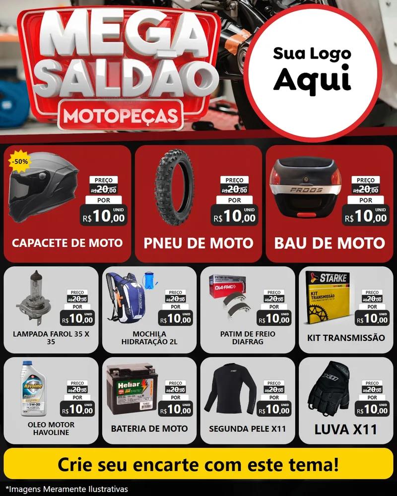 Modelo de Rede Social para Feed Instagram com o tema Mega Saldão - Motopeças para Moto peças