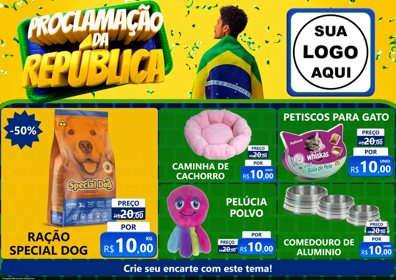 Modelo de Encarte para Encarte A4 Horizontal com o tema Proclamação da República para Pet Shop