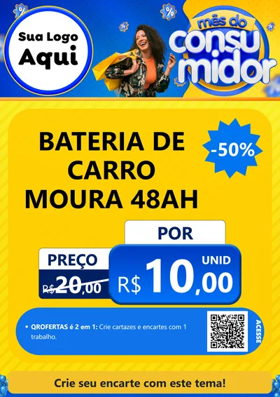 Modelo de Cartaz para Cartaz A4 Vertical com o tema Mês do Consumidor para Baterias Elétricas