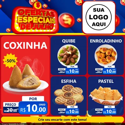 Modelo de Rede Social para Feed Facebook com o tema Ofertas Especiais de Julho para Salgadaria